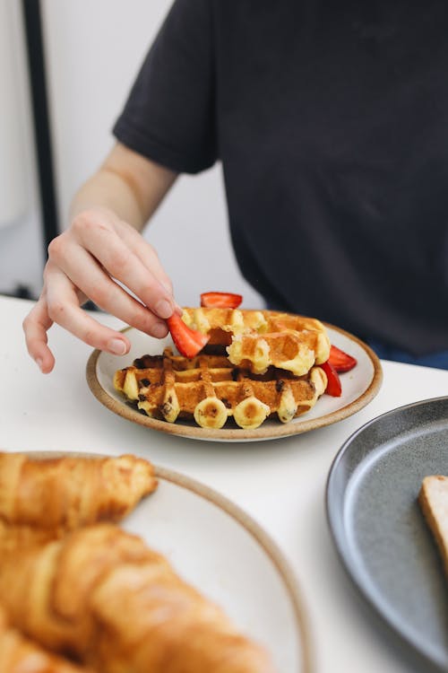 Free Waffles on a White Ceramic Plate Stock Photo