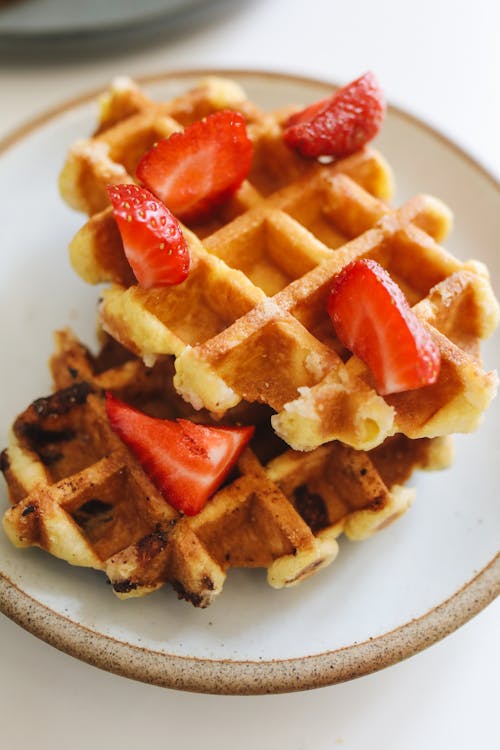 Free Close Up Shot of Waffles on the Plate Stock Photo
