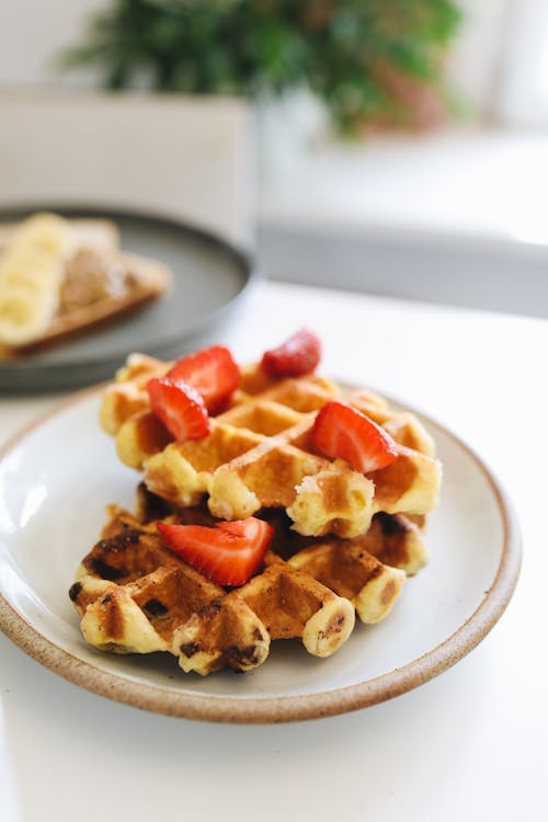 Free Waffles on the Plate Stock Photo