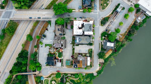 Modern houses and roads in coastal city