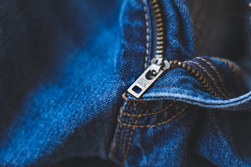 Blue Denim Textile With Metal Zipper