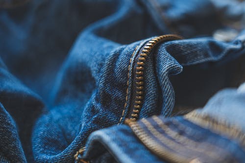 Blue Denim Jeans With Focus On Zipper