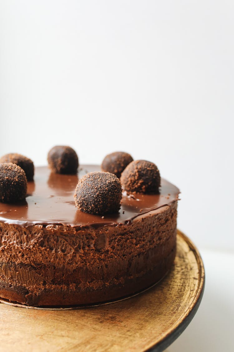 Photo Of Chocolate Cake On Wooden Plate