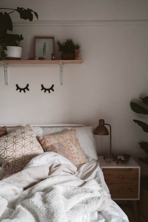 Free Photo Of Bed Beside Lamp Stock Photo