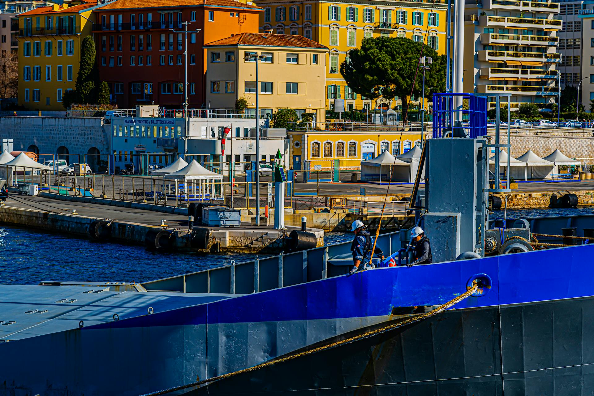 Ship on Dock with Workers