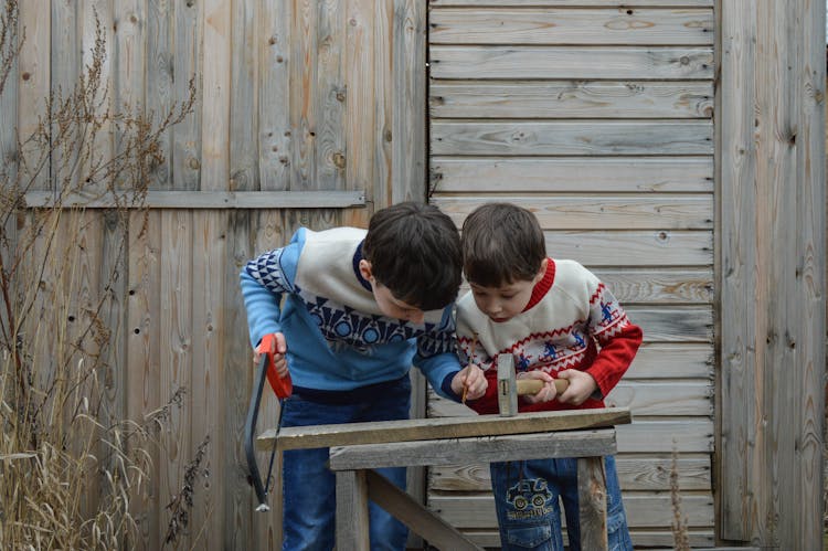 Children Learning How To Use Hammer