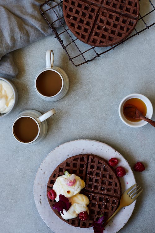Free Waffles on the Plate Stock Photo