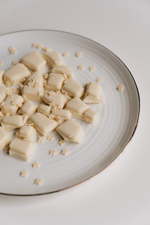 Free Close Up Shot of White Chocolate Bars on the Plate Stock Photo
