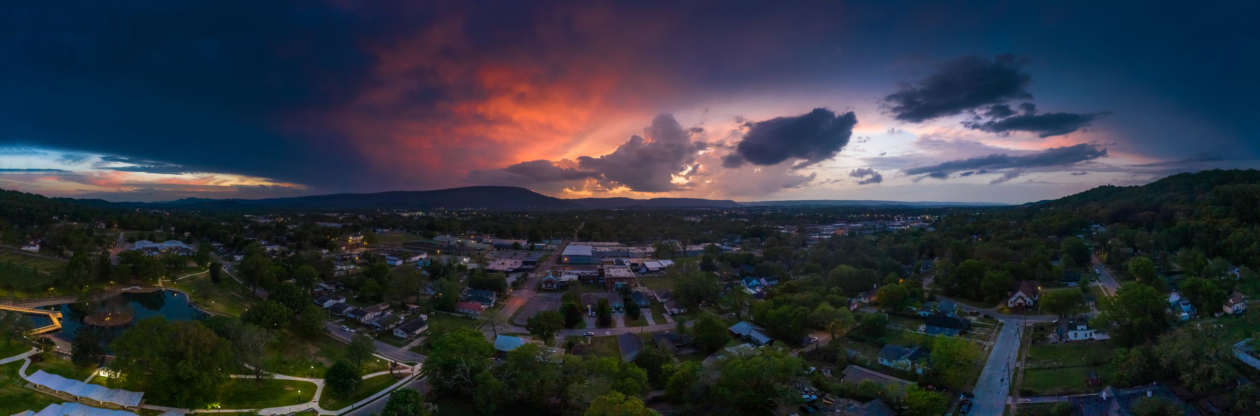 Robertson County courthouse square at dusk