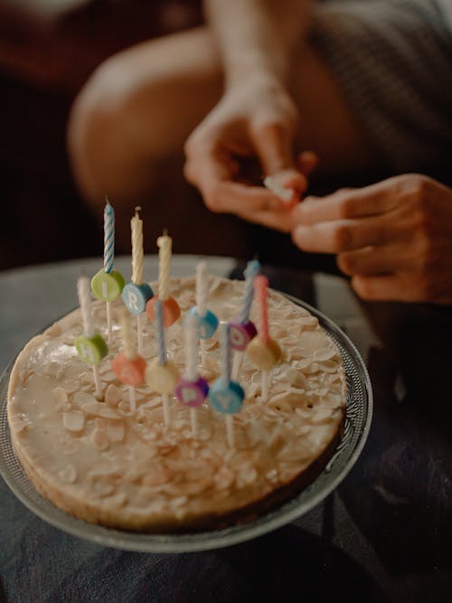 Free White Cake With Candles on Top Stock Photo