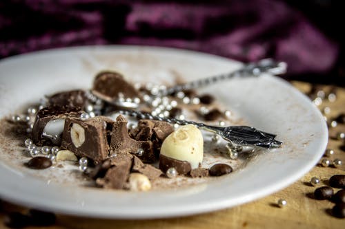 Chocolate Candy on White Ceramic Plate