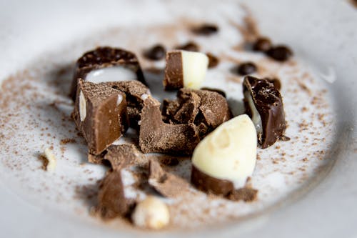 Chocolate Bars on White Ceramic Plate