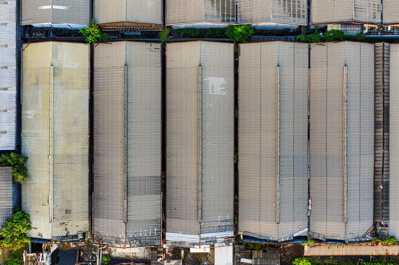 commercial low-slope or standing seam roof, aerial view