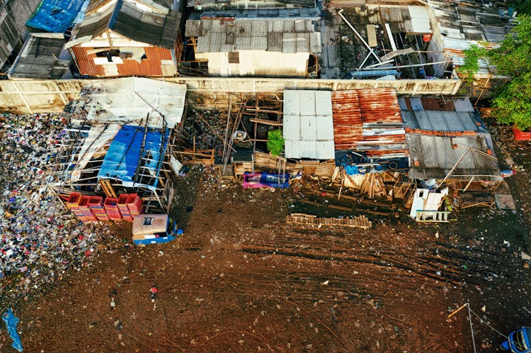 Aerial View Of Broken House