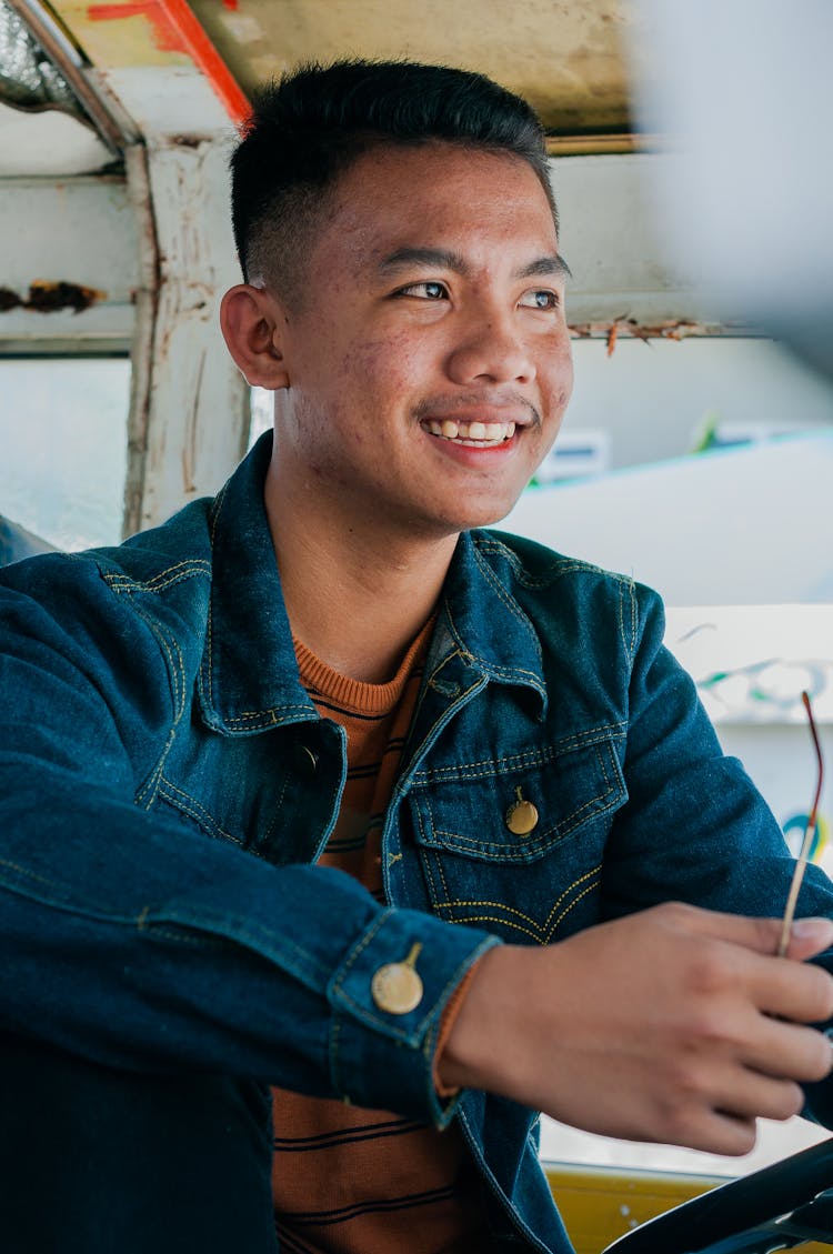 Smiling Casual Guy In Local Bus