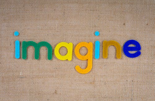 The Word Imagine on a Woven Surface