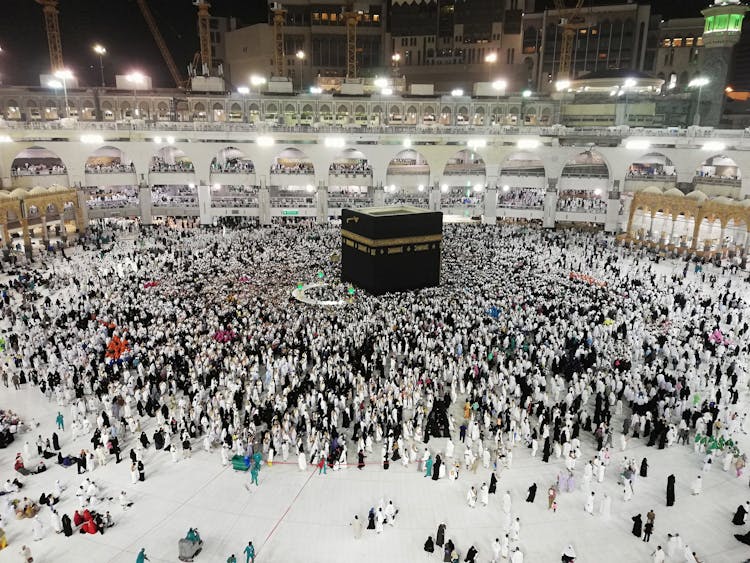 Muslim People Visiting Kaaba Sacred Site