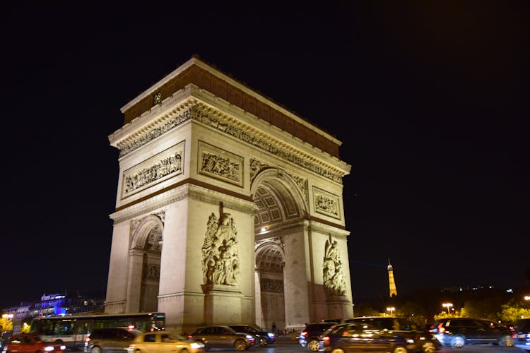 Arc De Triomphe Illuminated At Night