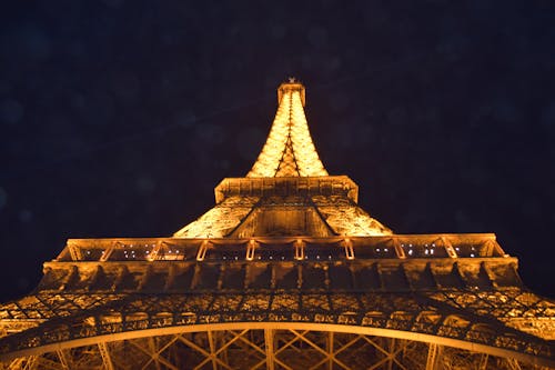 Low Angle Shot of Eiffel Tower during Night Time