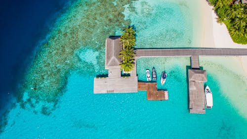 Birds Eye View of a Dock in the Maldives