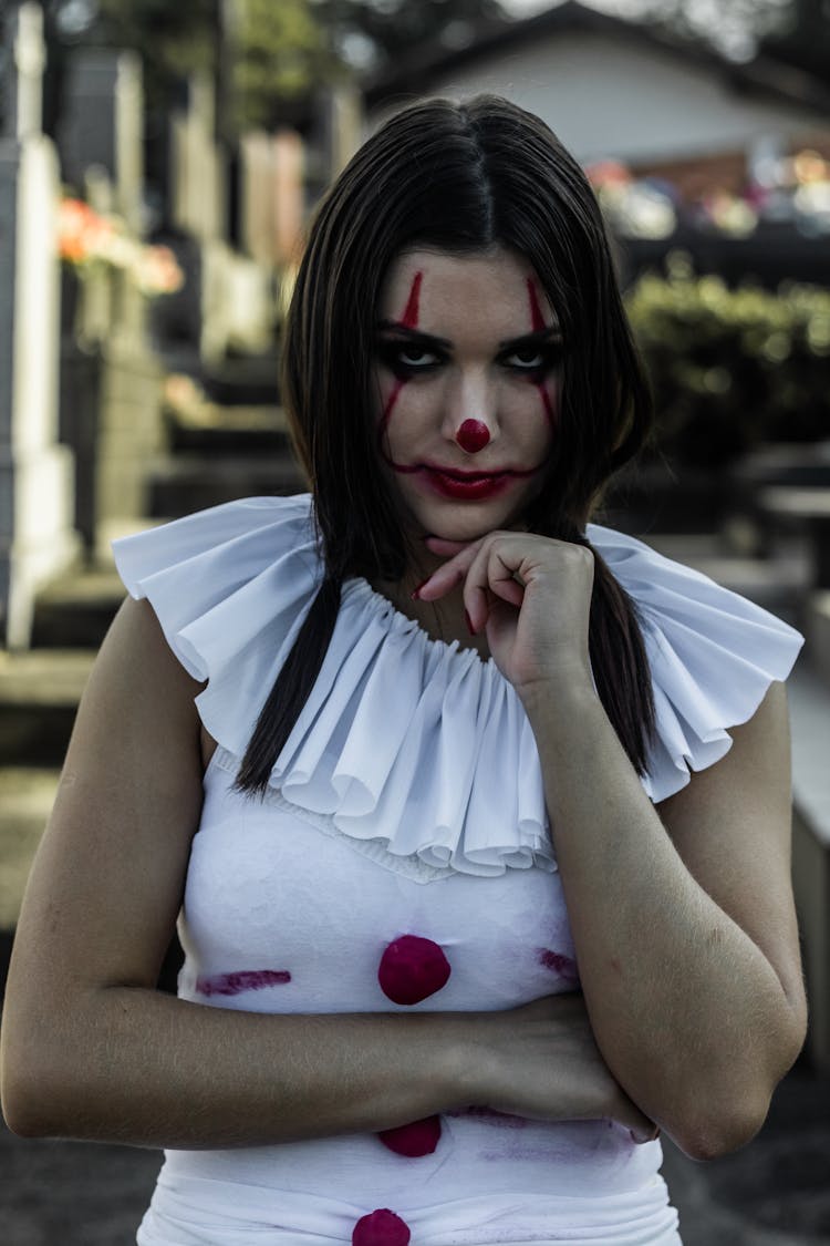 Fearful Woman With Clown Makeup