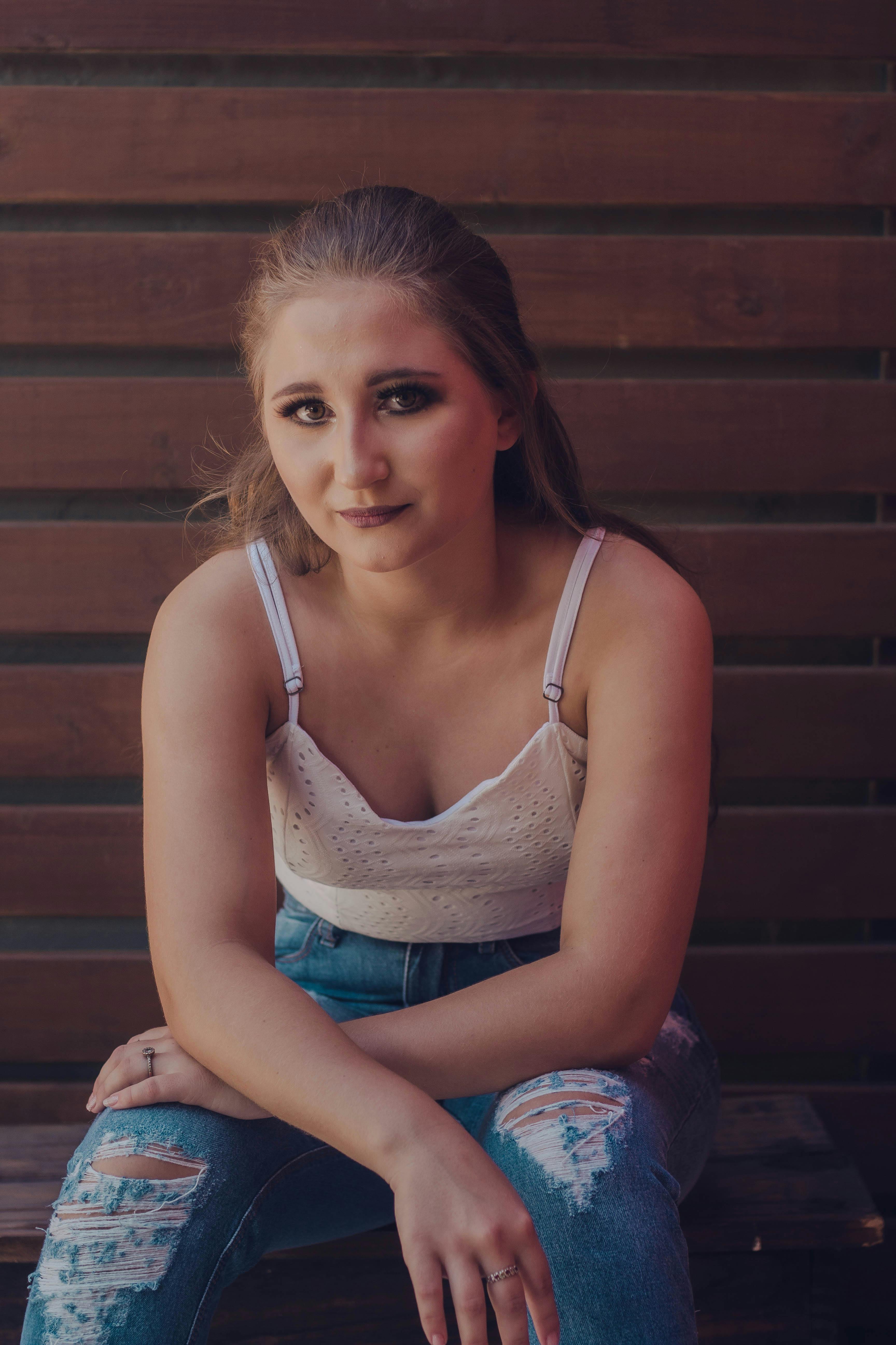 Portrait of unrecognizable girl in profile with beautiful breasts and lips.  Stock Photo