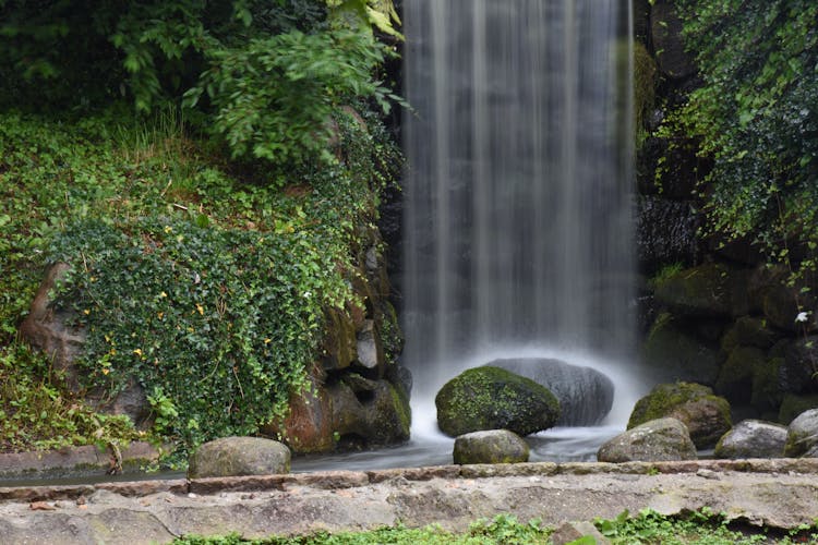 Manmade Waterfall In Garden