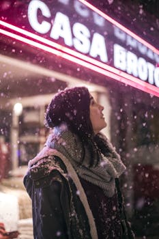 Royalty free images of snow, city, fashion, woman