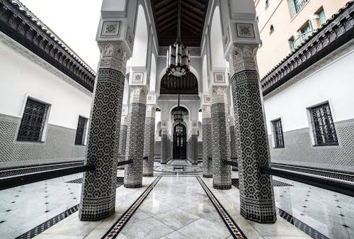 White and Black Concrete Column and Building