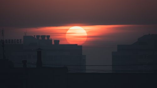 Free Stunning sunset with dramatic clouds over Krasnodar skyline in Russia. Stock Photo