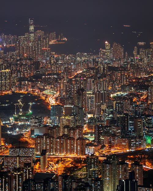 Bird's Eye View Of City During Night 