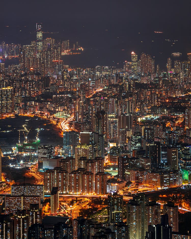 Bird's Eye View Of City During Night 