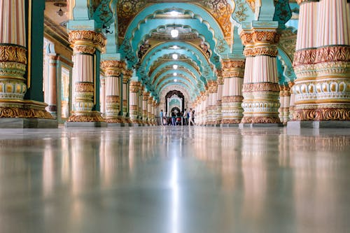 Ornamental turquoise archway in magnificent Indian palace