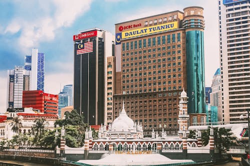 Jamek Mosque and big multi storey buildings