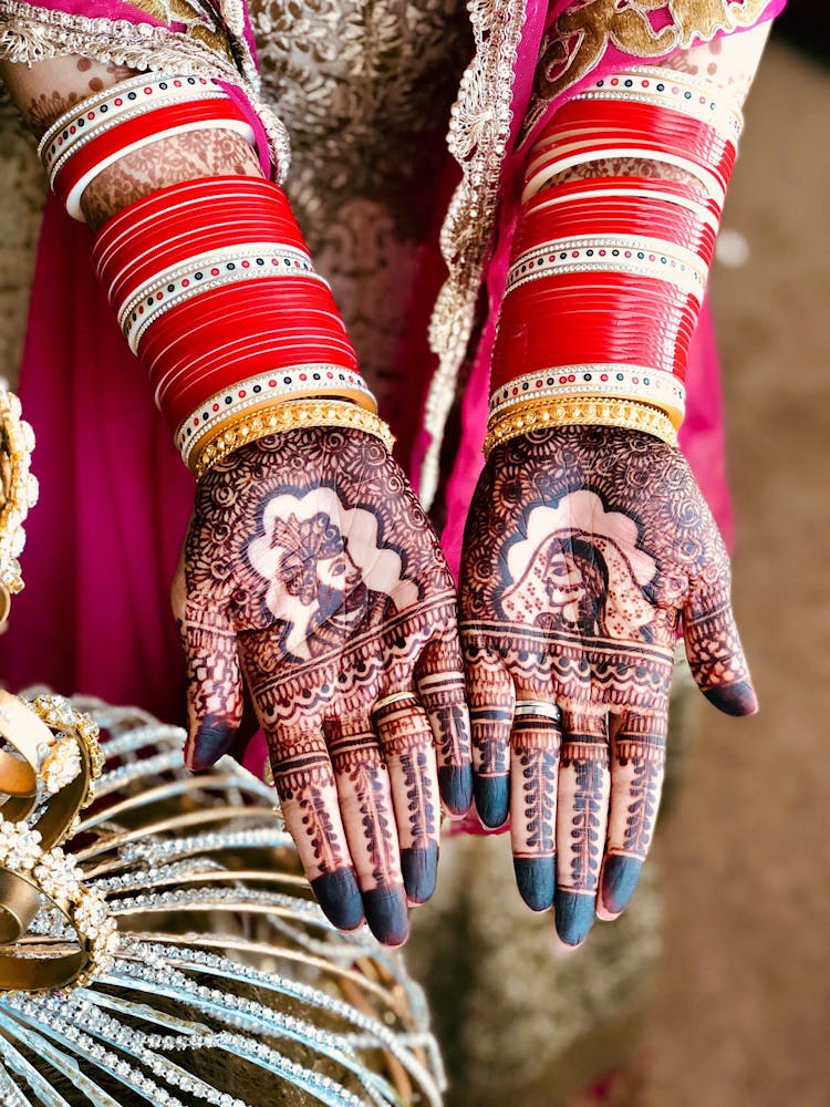 Close-Up Shot Of Hands With Mehndi Tattoo