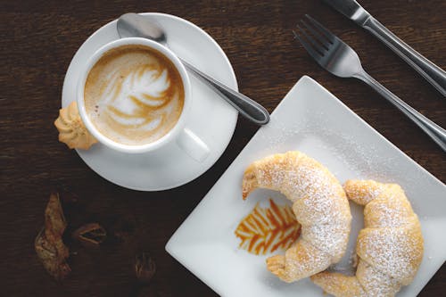 Free Photo Of Croissant Beside Latte Stock Photo