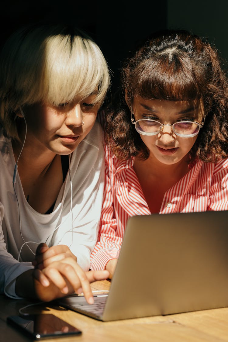 Content Girlfriends Using Laptop Together