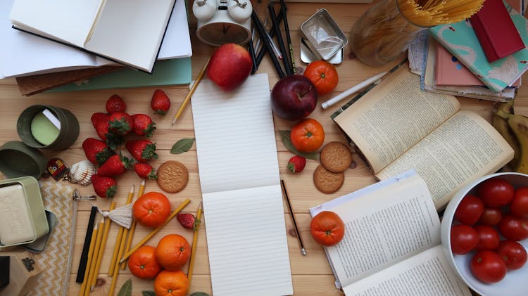 Top View Of A Messy Wooden Table 