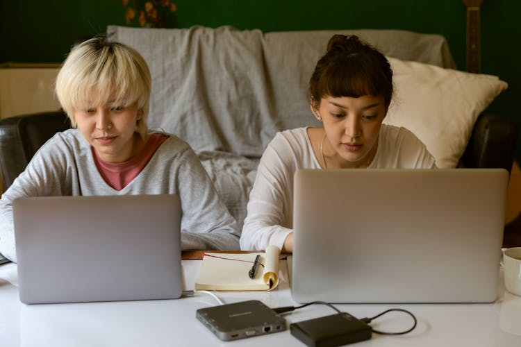 Asian Students Working On Laptop At Home