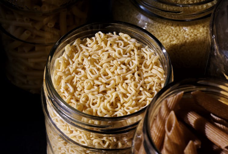 Jars Of Dry Pasta And Noodles