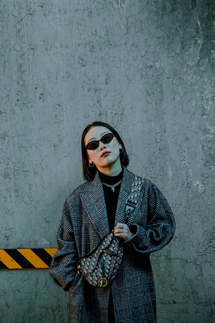 Cool Grunge Lady In Coat And Sunglasses