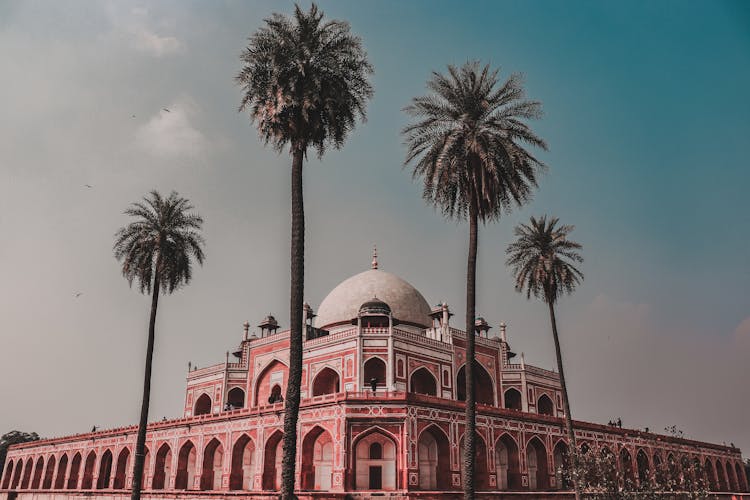 Facade Of Old Temple With Tomb Of Humayun In Delhi