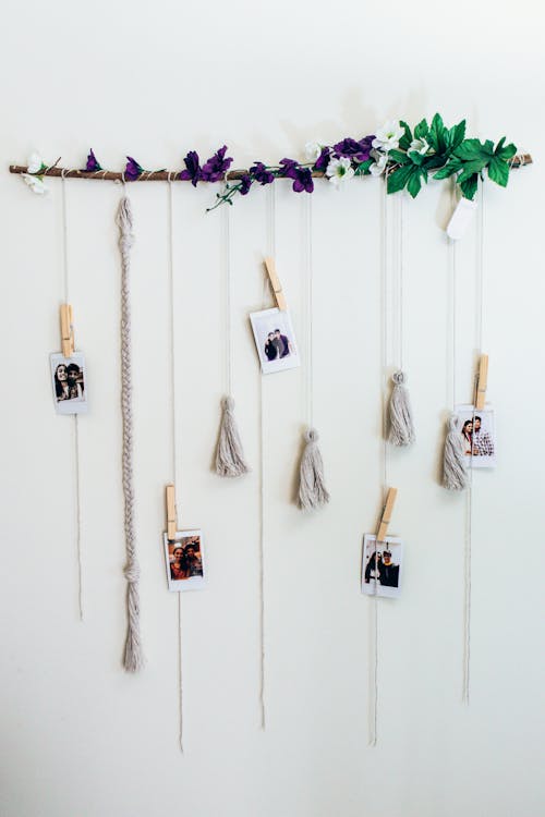 Free Decorative wall with photos on pins Stock Photo