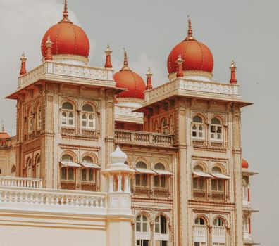 Historic Mysore Palace with stunning architecture in Karnataka, India. A famous tourist attraction.