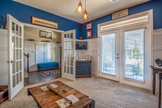 Bright and inviting home office with elegant decor and natural light.