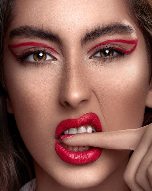 Free Close-Up Photo of Woman With Red Lips Stock Photo