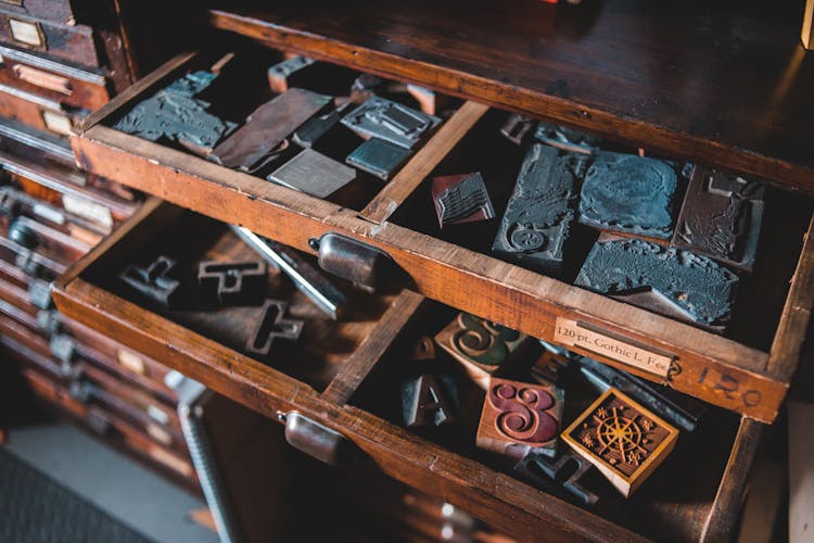 Cabinet Drawers With Various Vintage Letterpress