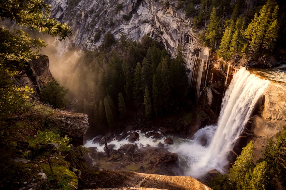 Free Aerial Photography of Water Falls and Mountains Stock Photo