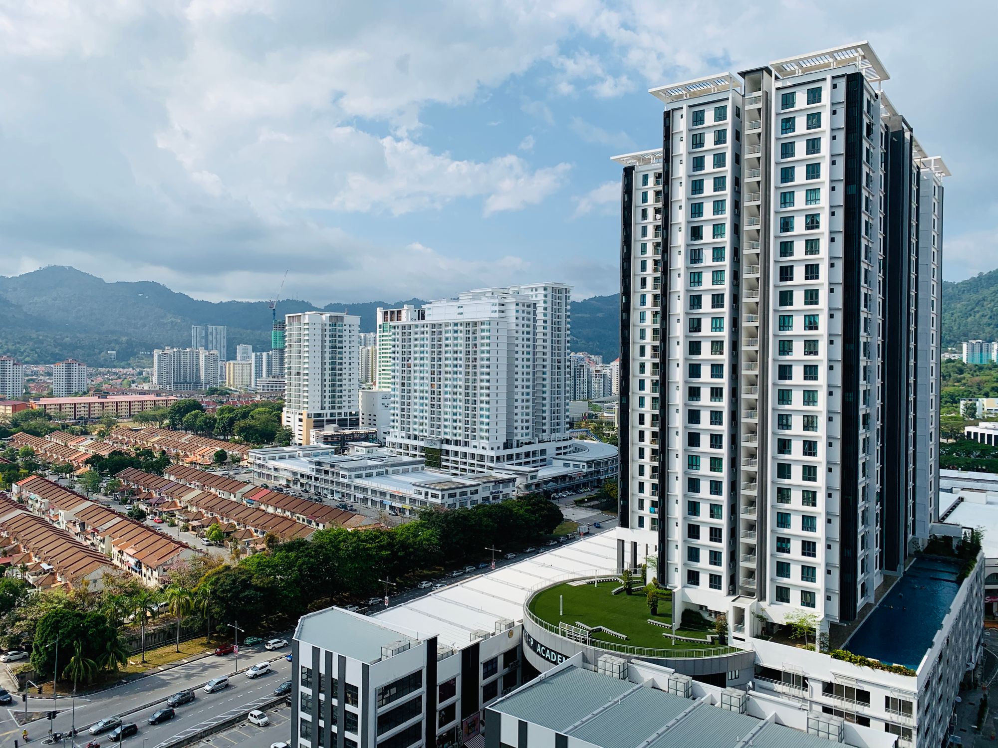 Modern residential district with contemporary buildings and developed ...