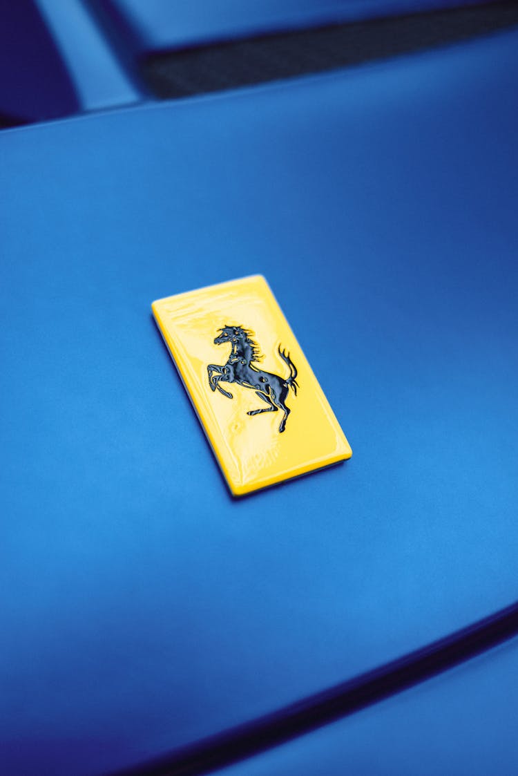 Yellow Badge On Blue Sports Car